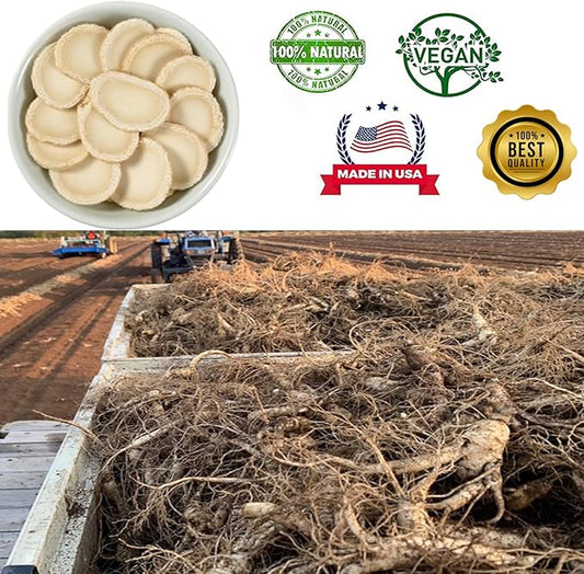 American Ginseng Slices from Wisconsin, American Wisconsin Ginseng Slices Root for Tea, Energy for Men Women Health Boosts Immunity, 多年生長 花旗參/西洋參, Larger Round Strip 1 Box of 8 Ounces