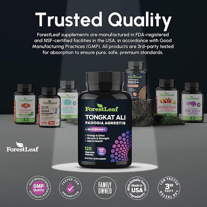Tongkat Ali and Fadogia Agrestis for Men Supplement w/BioPerine - Tonkat-Ali Max Strength 200:1 Extract - Long Jack Tongkat-ali for Men - Muscle Growth, Performance & Energy - 120 Powder Capsules