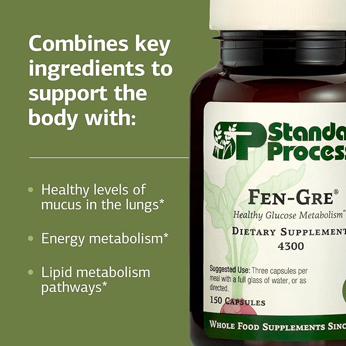 Standard Process Fen-Gre - Supports Respiratory Support & Healthy Metabolism - Aids Healthy Levels of Mucus & Phlegm - Supports Lung Health & Bronchial Tubes - Gluten-Free & Non-Dairy - 150 Capsules