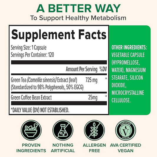 Zenwise Health Green Tea Extract Capsules for Men & Women - EGCG Supplement with Green Coffee Bean Extract Boosts Energy & Memory - Immune Support for Skin, Brain & Hearth Health - Vegan - 120 Count