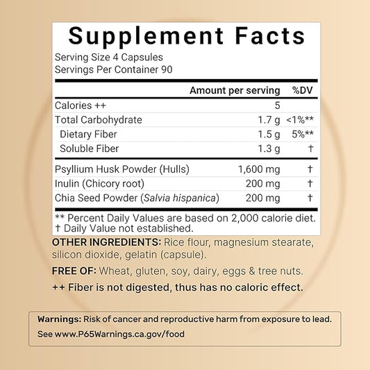 NatureBell Psyllium Husk Capsules 2,000mg Per Serving, 360 Count, with Inulin & Chia Seed – Soluble Fiber for Digestion – Plant Based Herbal Fiber Supplement, Non-GMO, Gluten Free