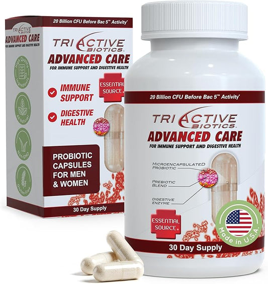 TriActive Biotics Advanced Care - 20 Billion CFU Probiotics for Digestive Health, Immune Support Supplement, Microencapsulated Probiotics for Women & Men, 30 Ct Capsules