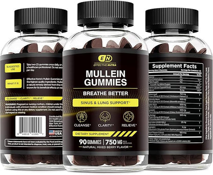 9in1 Mullein Gummies | Lung and Sinus Support for Cleanse, Clarity, and Relief | Vegan, Gluten-Free, Non-GMO Supplement | Natural Berry Flavor, 45-Day Supply, Made in USA (90ct)