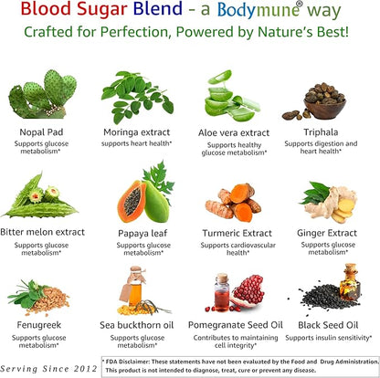USDA Organic Blood Sugar Blend | Supports Healthy Metabolism* | with Bitter Melon, Moringa, Aloe Vera, Nopal, Papaya Extracts & More | 30-Day Supply | Vegan & Non-GMO | USA-Made