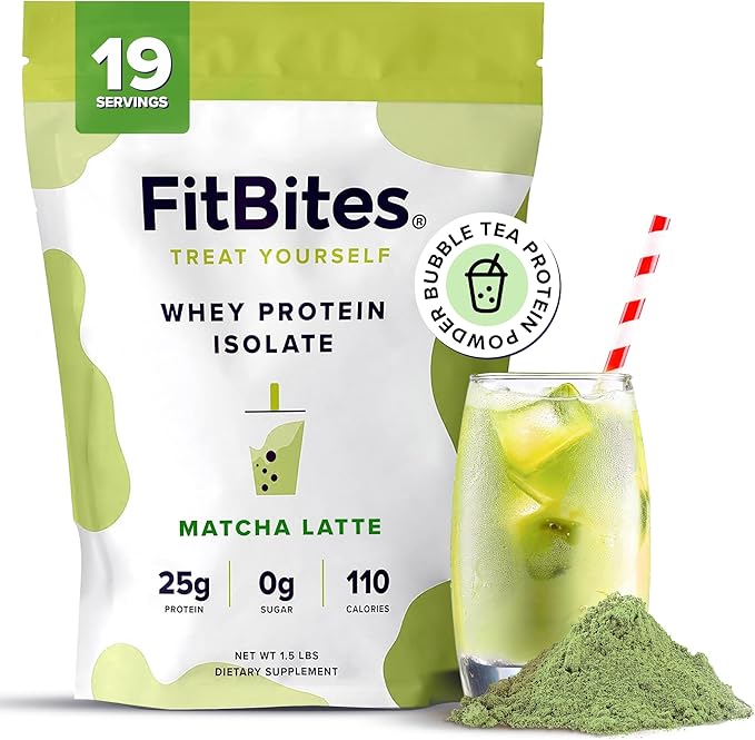 100% Whey Isolate Protein Powder (Matcha Latte), 5.9g BCAAs, Gluten Free, Zero Sugar, Fast Absorbing, Easy Digesting