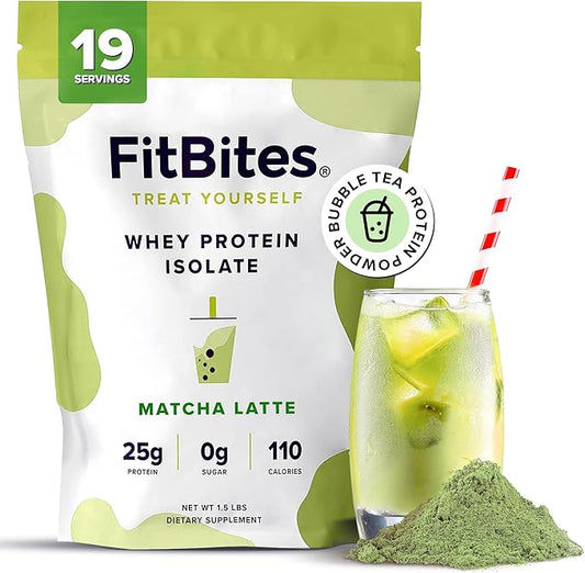 100% Whey Isolate Protein Powder (Matcha Latte), 5.9g BCAAs, Gluten Free, Zero Sugar, Fast Absorbing, Easy Digesting