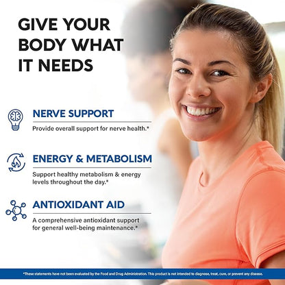 Alpha Lipoic Acid 600mg - ALA Supplement Antioxidant for Nerve, Energy & Metabolism Support - Extra Strength with Benfotiamine, B1 & B12 - Lab Tested, Non-GMO & Vegan - 120 Capsules, 2 Month Supply