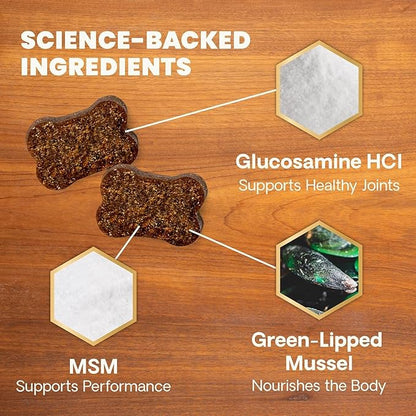 VetriScience Extra Strength Healthy Hip & Joint Chews, GlycoFlex 3, Glucosamine, Green-Lipped Mussel, Joint Support Supplement for Dogs, Promote Mobility & Soothe Joint Discomfort, Chicken, 120 Count