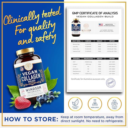 Vegan Collagen for Women and Men - Organic Superfood, Amino Acids Glycine, Lysine, Proline for Healthy Skin, Hair, Nails - Plant-Based Collagen Booster Supplements - 60 Gluten-Free Vegetarian Pills