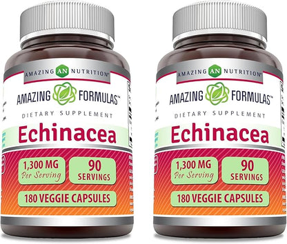 Amazing Formulas Echinacea | 1300 Mg | Veggie Capsules Supplement | Non-GMO | Gluten Free | Made in USA (2 Pack | 180 Count)