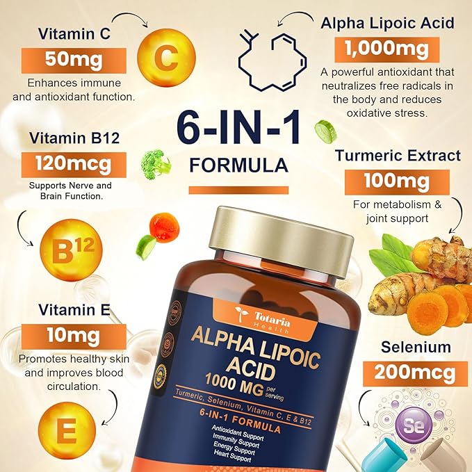 2 Packs Alpha Lipoic Acid 1000mg Antioxidant Supplement Capsules for Neuropathy Support Supplement Nerve Health, Liver Detox, Antioxidant, Metabolism and Cell Energy, Anti-Aging - Non-GMO, Gluten Free