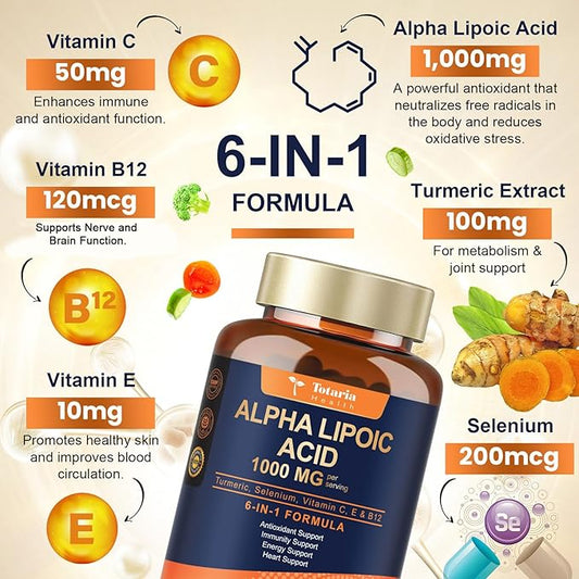 2 Packs Alpha Lipoic Acid 1000mg Antioxidant Supplement Capsules for Neuropathy Support Supplement Nerve Health, Liver Detox, Antioxidant, Metabolism and Cell Energy, Anti-Aging - Non-GMO, Gluten Free