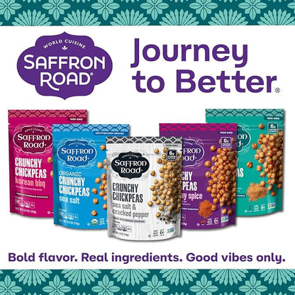 Saffron Road Roasted and Crunchy Falafel Chickpeas | High Protein Snacks | Gluten-free, Vegan, Non-GMO, and Certified Halal and Kosher | 5.4oz Pouch | Pack of 6