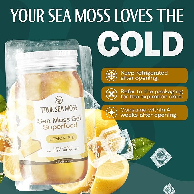 TrueSeaMoss Sea Moss Gel – Made in USA – Wildcrafted Seamoss, Fresh Fruits & Sea Vegetables – Lemon Pie, Pack of 1 (Labels may Vary)