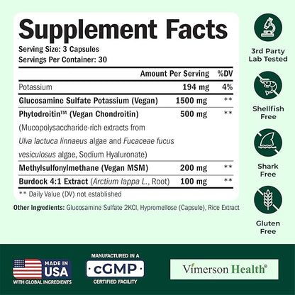 Vegan Glucosamine Chondroitin MSM - 100% Vegan Joint Support Supplement for Women & Men with Burdock and Glucosamine Sulfate 1500 mg. Used for Cartilage and Joint Health and Flexibility - 2 Pack