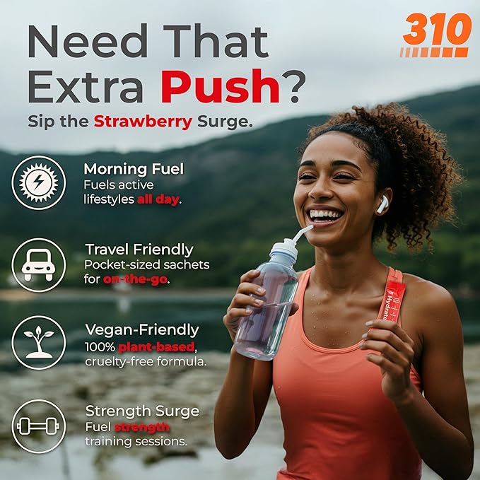 310 Hydrate Electrolytes Powder Packets - No Sugar Hydration Packets with Key Vitamins & Minerals - Keto Friendly - Tasty Sugar Free Electrolyte Drink - 15 Single Servings, Strawberry Flavor