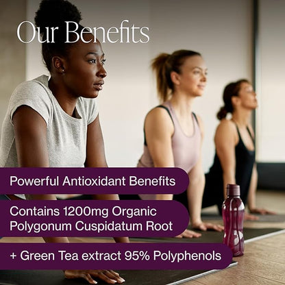 Organic Resveratrol Supplement – Trans-Resveratrol Capsules with Green Tea & Black Pepper – Highly Purified & Bioavailable - 90 Vegan Caps