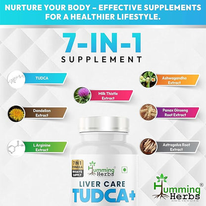TUDCA Supplement 7in1 Complex with Milk Thistle, L-Arginine, Ashwagandha, Dandelion, Astragalus Root – 180 Capsules
