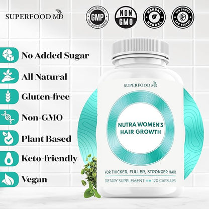 Women's Balance Hair Growth Supplements, Ages 45 and Up, Customer Proven for Visibly Thicker Hair and Scalp Coverage, Soy-Free, Made with 26 Ingredients Including Beta Carotenes - 2 Month Supply