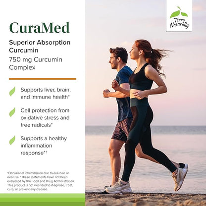 Terry Naturally CuraMed 750 mg - Antioxidant Supplement for Brain & Heart Health Support - Supplement with High-Potency Curcumin Complex - Kidney, Liver & Immune Health Support - 60 Softgels (1 Pack)