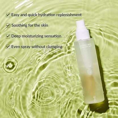 Whamisa Organic Herb Olive Leaf Mist, Facial Mist Spray, Waterless Formula, Fermented Postbiotics, Hydration, Portable (100ml)