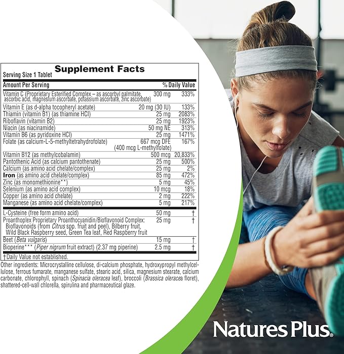 Natures Plus Hema-Plex Iron - 10 Slow-Release Tablets - 85 mg Chelated Iron - Total Blood Health - with Vitamin C & Bioflavonoids - Vegan, Gluten Free - 10 Servings