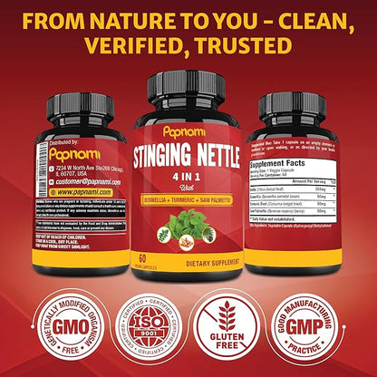 Stinging Nettle Extract Capsules with Boswellia, Turmeric & Saw Palmetto - 2 Month Supply for Joint, Body Management, Skin, Hair & Immunity
