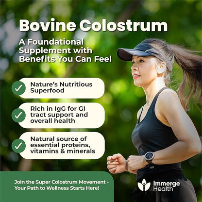 Super Colostrum Grass Fed Bovine Colostrum Powder for Bloating, Immune, Energy, Gut Health Hair, Skin and Nails Colostrum Supplement | 50% IgG Cow Colostrum for Humans | Superfood for Women and Men