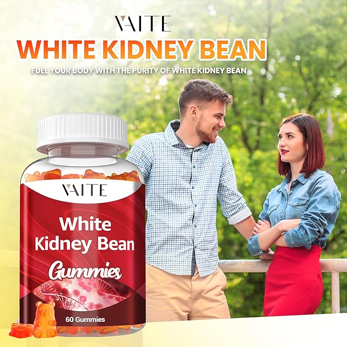 White Kidney Bean Extract 1000mg Supplement – Antioxidant Support & Daily Energy, Plant-Based Fiber from Kidney Beans, Vegan, Non-GMO, Gluten-Free, No Artificial Flavors, 60 Gummies for Men & Women