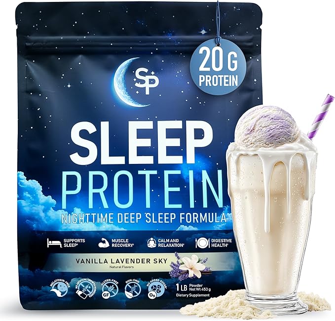Sleep Protein™ Nighttime Sleep Drink, Melatonin-Free Sleep Aid, with 20g Milk Protein Isolate, Magnesium, GABA, L-Theanine, L-Tryptophan & 5-HTP, Vanilla Lavender, Calming Sleep + Muscle Recovery