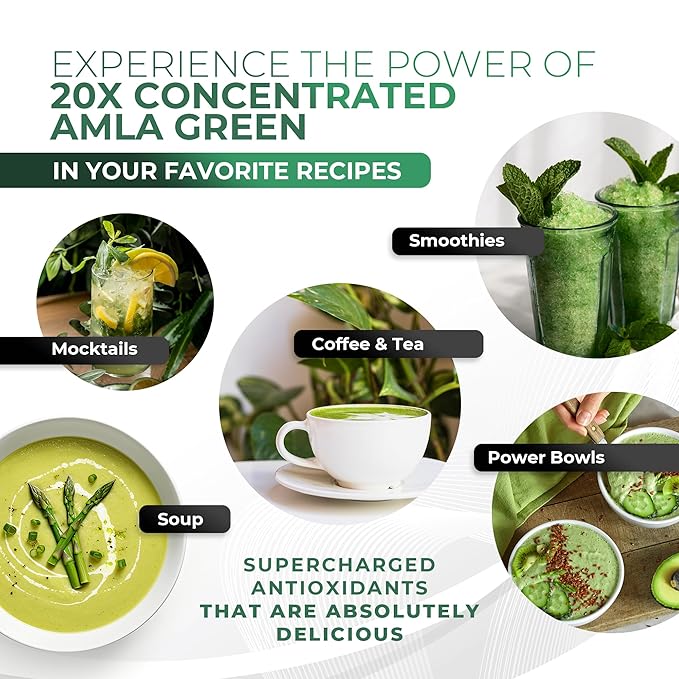 Amla Powder & Decaf Green Tea Superfood Supplement, 20x Ultra Concentrated Amla, Oolong Tea and Indian Gooseberries, Organic, Vegan, 90 Servings