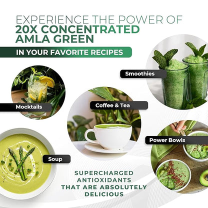 Amla Powder & Decaf Green Tea Superfood Supplement, 20x Ultra Concentrated Amla, Oolong Tea and Indian Gooseberries, Organic, Vegan, 90 Servings