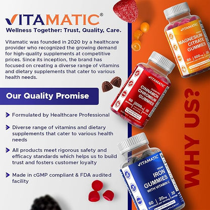 Vitamatic BCAA Gummies - Branch Chain Amino Acid Supplements - Peach Flavor - 600mg per Serving - 60 Vegan Pectin Based Gummies (2 Bottles)