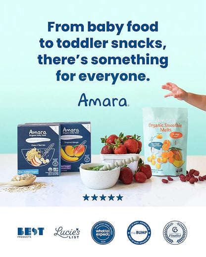 Amara Smoothie Melts - Mango Carrot - Baby Snacks Made With Fruits and Vegetables - Healthy Toddler Snacks For Your Kids Lunch Box - Organic Plant Based Yogurt Melts - 6 Resealable Bags