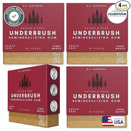 UnderBrush Cinna-Mastic Chewing Gum – Sugar-Free Xylitol Gum with Hydroxyapatite – No Gluten, Sugar, Aspartame and Sucralose - Tree Sap Chewing Base – 4 Pack