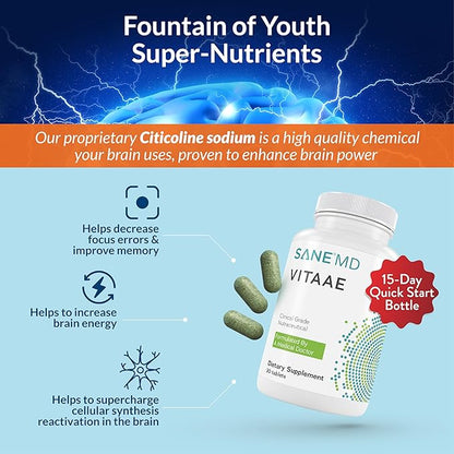 SANE MD Vitaae - Throat Phlegm, Coughing, and Brain Support - Citicoline Supplements for Respiratory, Throat, and Brain Health