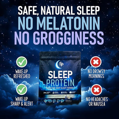 Sleep Protein™ Nighttime Sleep Drink, Melatonin-Free Sleep Aid, with 20g Milk Protein Isolate, Magnesium, GABA, L-Theanine, L-Tryptophan & 5-HTP, Vanilla Lavender, Calming Sleep + Muscle Recovery