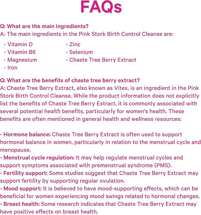 Pink Stork Birth Control Cleanse to Support Hormone Balance, with Chaste Tree Berry (Vitex), Magnesium, and Selenium, Period Support for Conception, Fertility Supplements for Women - 60 Capsules