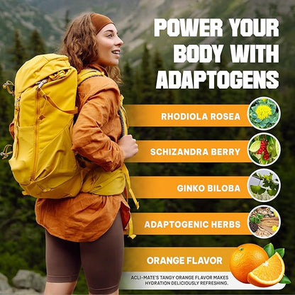 Acli-Mate Mountain Sport Drink Mix - Energy Powder Supplement - High Altitude Acclimatization Hydration - Recovery Drink for Running, Cycling, Hiking, Workout, Skiing, Travel & More (30 CT, Orange)