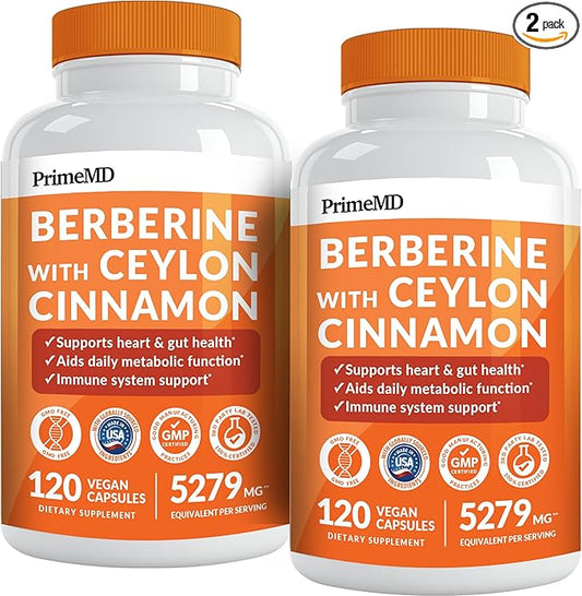 21-in-1 Berberine Supplement with Ceylon Cinnamon with Chromium, Bitter Melon and Green Tea Extract and Black Pepper Extract 5X for Energy & Metabolism Support with 5279 mg (120 ct, Pack of 2)