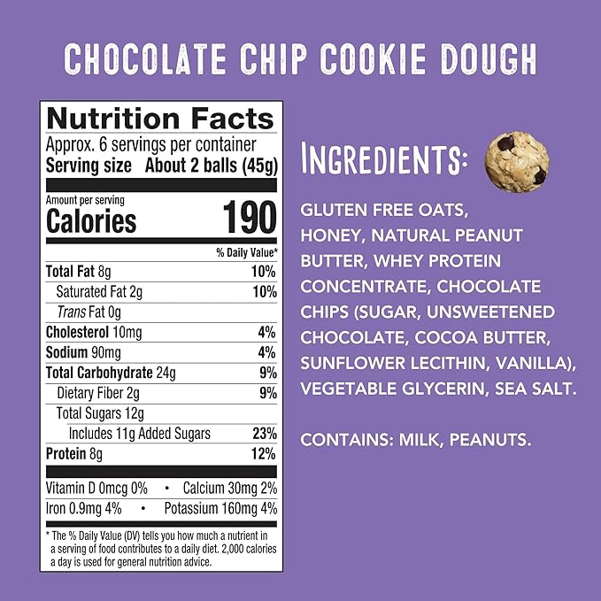 simplyFUEL Whole Food Protein Balls - Chocolate Chip Cookie Dough Snacks - 8g Protein Snack - Gluten Free Energy Balls