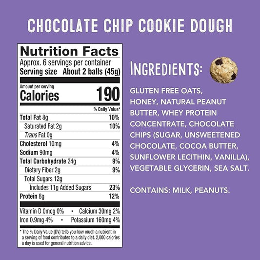 simplyFUEL Whole Food Protein Balls - Chocolate Chip Cookie Dough Snacks - 8g Protein Snack - Gluten Free Energy Balls