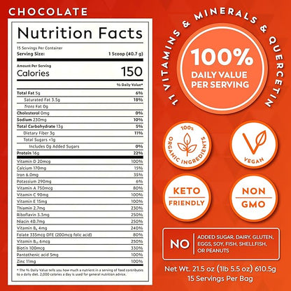 Veeg All in One Protein Smoothie Powder – Plant Based Protein, Vegan Collagen, MCT Oil Organic, Multivitamin, Greens Superfood Powder, Meal Replacement, Probiotics, Sugar Free,15 Servings (Chocolate)