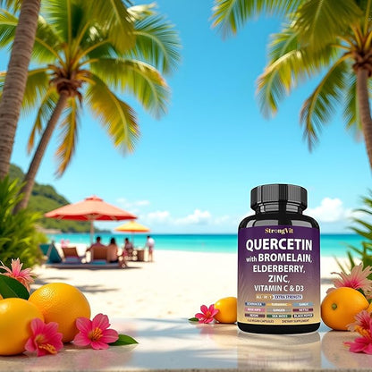 Quercetin with Bromelain, Elderberry, Vitamin C, D3 and Zinc. Super Immune Support Supplement. Organic Complex for Men & Women, Non-GMO, Gluten-Free, Vegan, USA (120 Capsules)