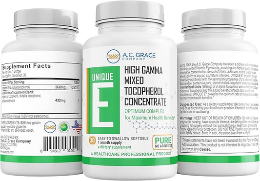 UNIQUE E A.C. Grace Company, Mixed Tocopherols Concentrate Softgels, 30 Count