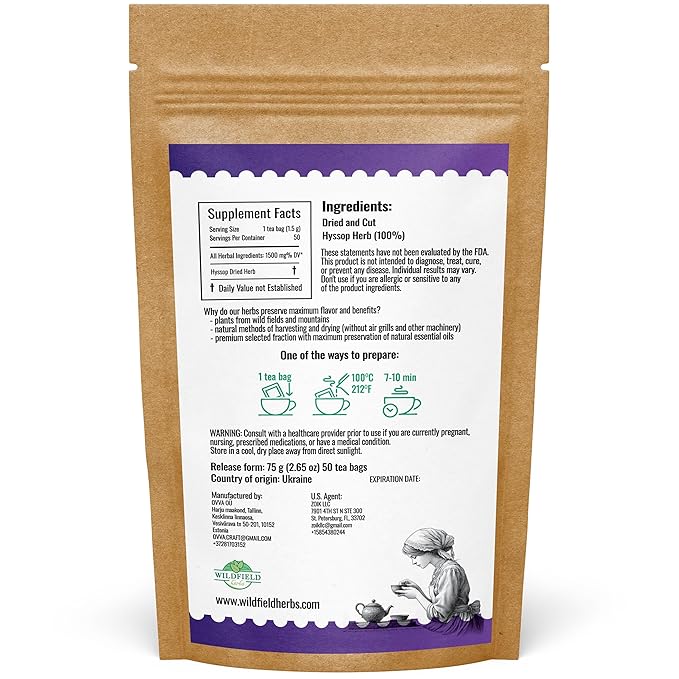 50 Bags Hyssop Dried Herb Hyssop Tea Herbal (Hyssópus Officinális) - 50 Count 1.5 g Tea Bag Herb Hyssops Hissop Hysopp Hisopo