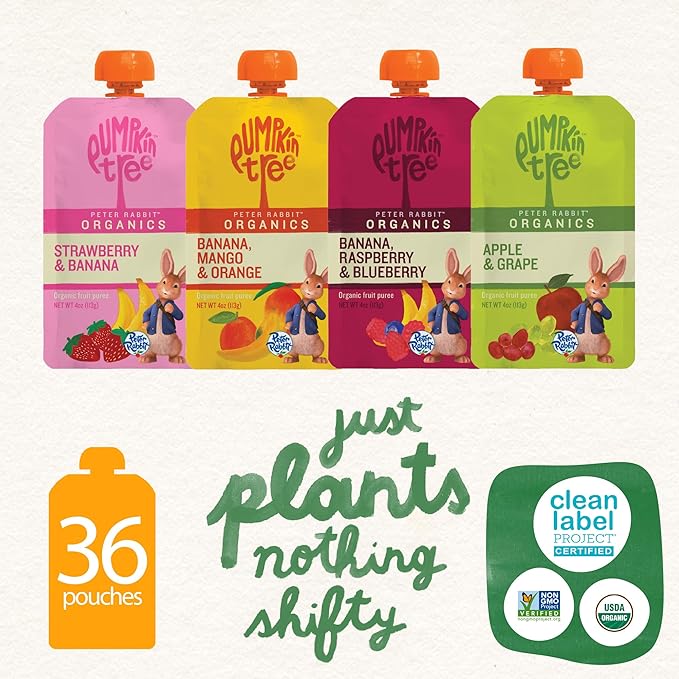 Peter Rabbit Organics Fruit & Vegetable Variety Pack - Squeezable Snack Pouches, 4 oz. (Pack of 36)