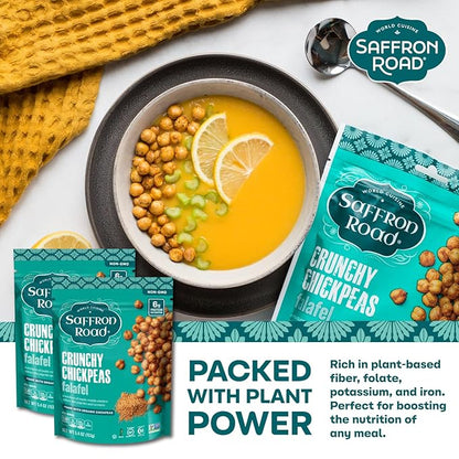 Saffron Road Roasted and Crunchy Falafel Chickpeas | High Protein Snacks | Gluten-free, Vegan, Non-GMO, and Certified Halal and Kosher | 5.4oz Pouch | Pack of 6