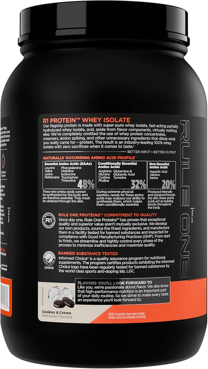Rule 1 R1 Protein Whey Isolate - with 25g Protein & 6g BCAA Exclusively from Isolated & Hydrolyzed Sources for Workout Recovery (2 Pounds*, Cookies & Crème)