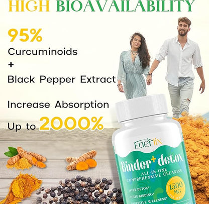 15-in-1 Detox Binder, Activated Charcoal, Zeolite & Bentonite Clay, Chlorella, 1500 MG Detox Supplement Maximum Absorbent, Liver Gut Digestive Detox Cleanse, 90 Vegan Capsules